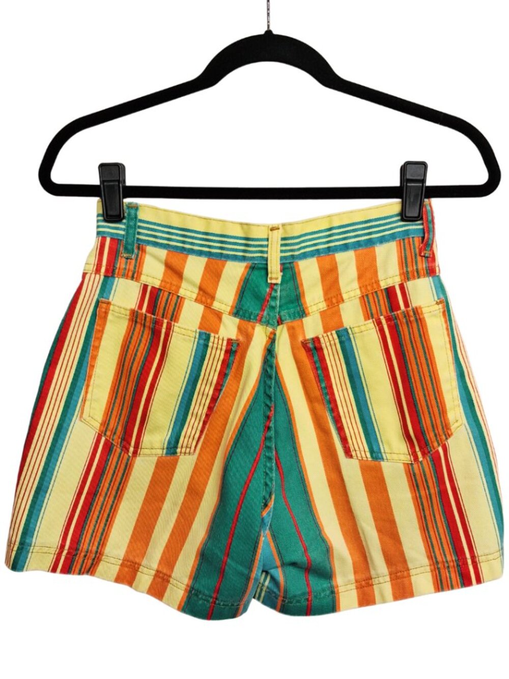 VTG DURANGO Stripe Colorful Denim Shorts Multicolor Retro Red Yellow Orange 7 - Picture 2 of 6